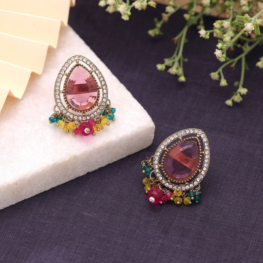 Multi Color Kundan Earrings Traditional Fashion Style