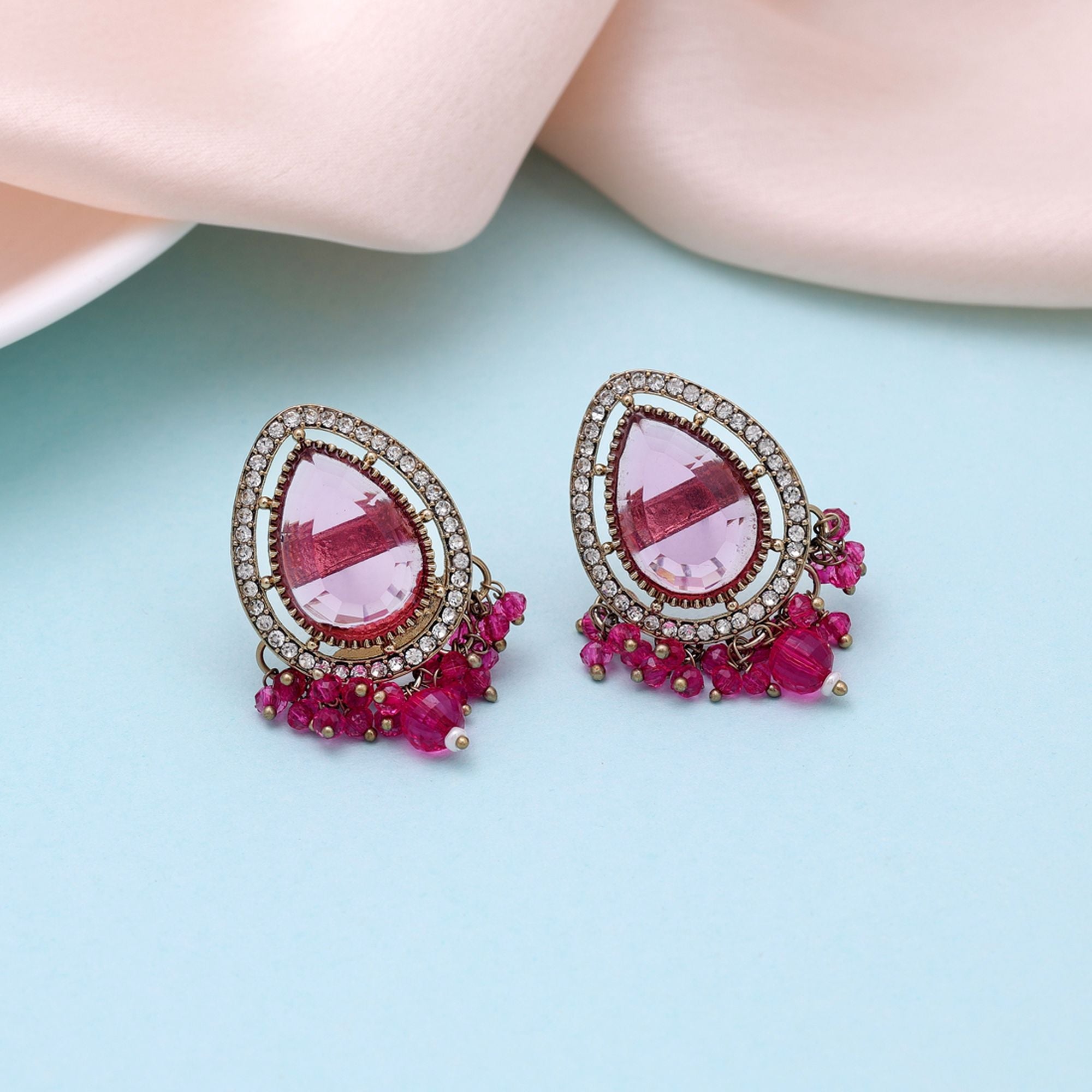 Pink Color Kundan Earrings Festive Jewelry Style