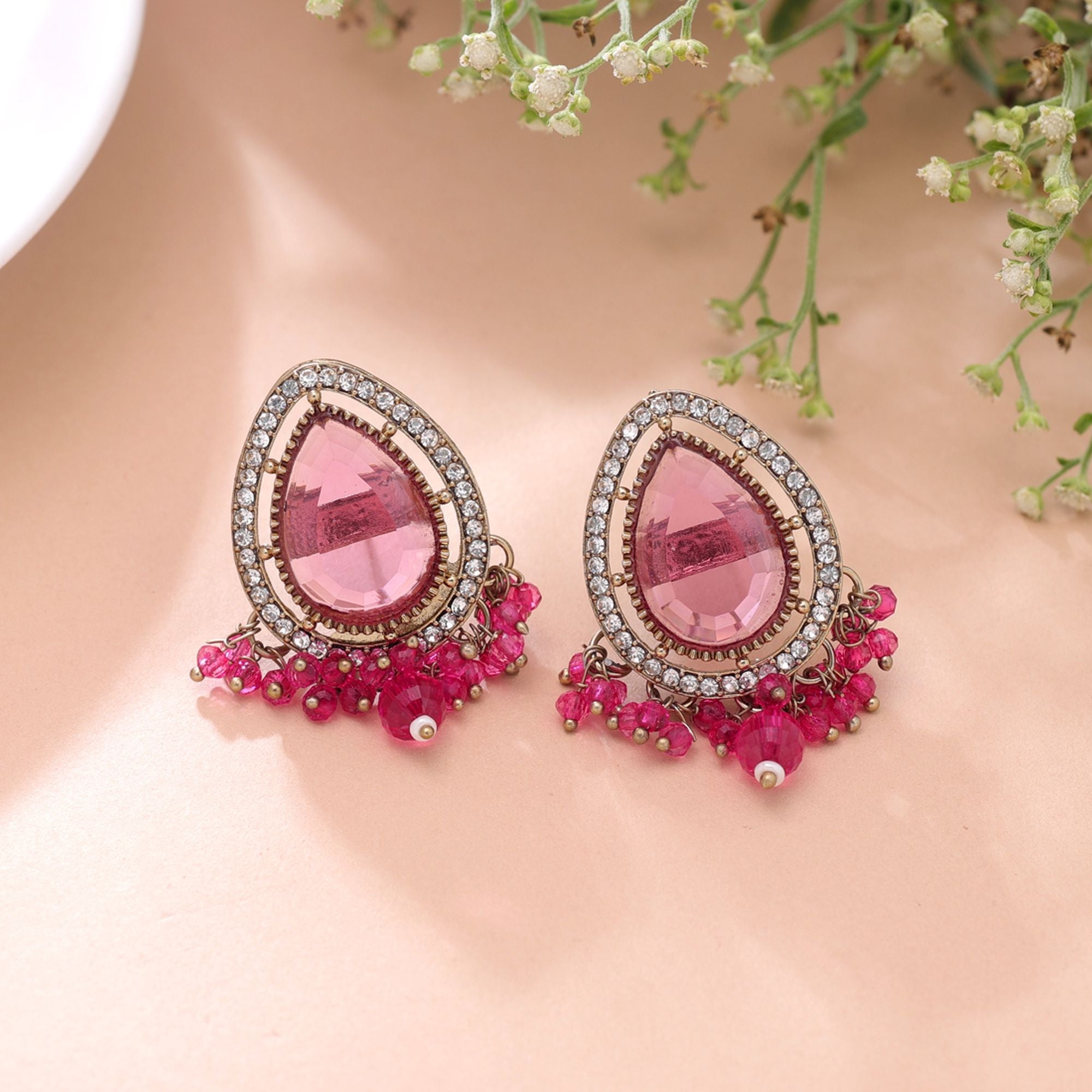 Pink Color Kundan Earrings Festive Jewelry Style
