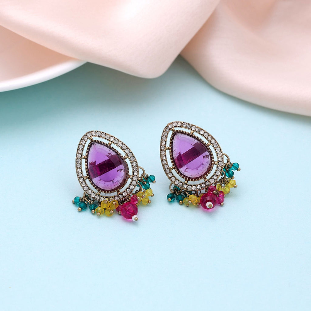 Purple Color Kundan Earrings Handmade Jewelry Style