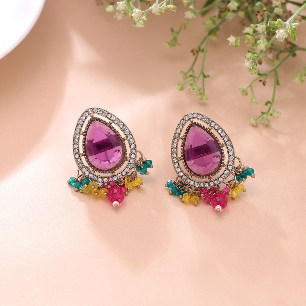 Purple Color Kundan Earrings Handmade Jewelry Style
