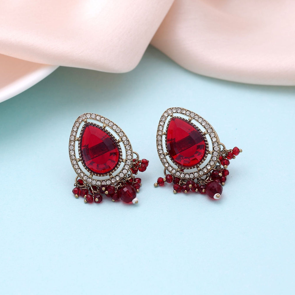 Red Color Kundan Earrings Handmade Fashion Style