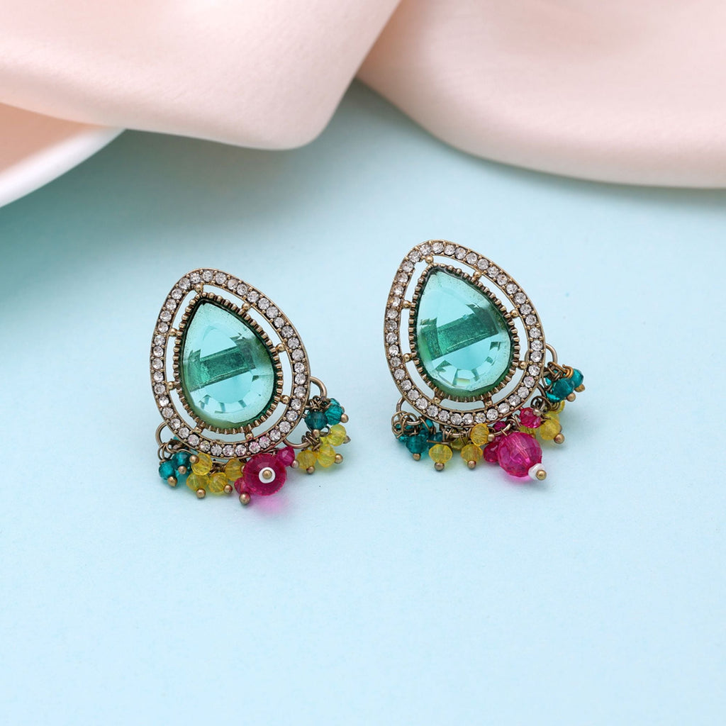 Rama Green Color Kundan Earrings Designer Fashion Style