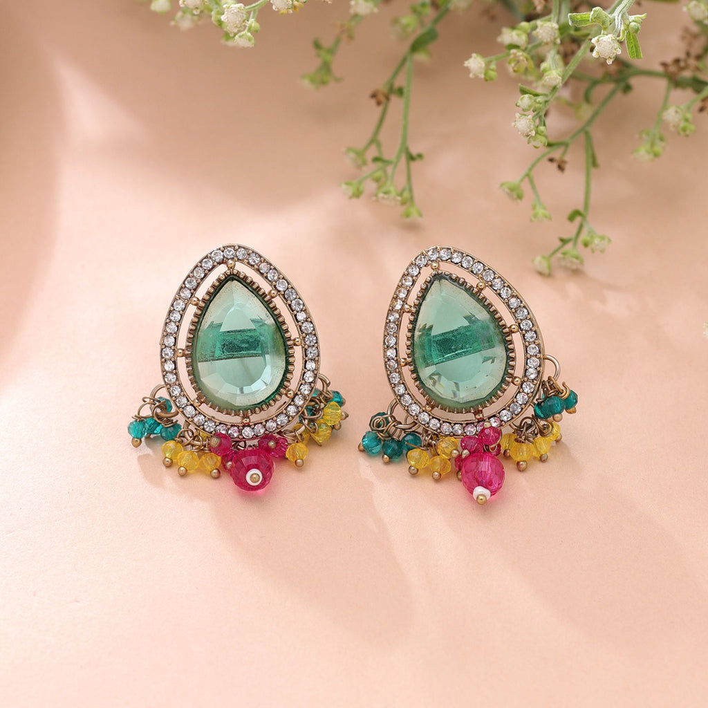 Rama Green Color Kundan Earrings Designer Fashion Style