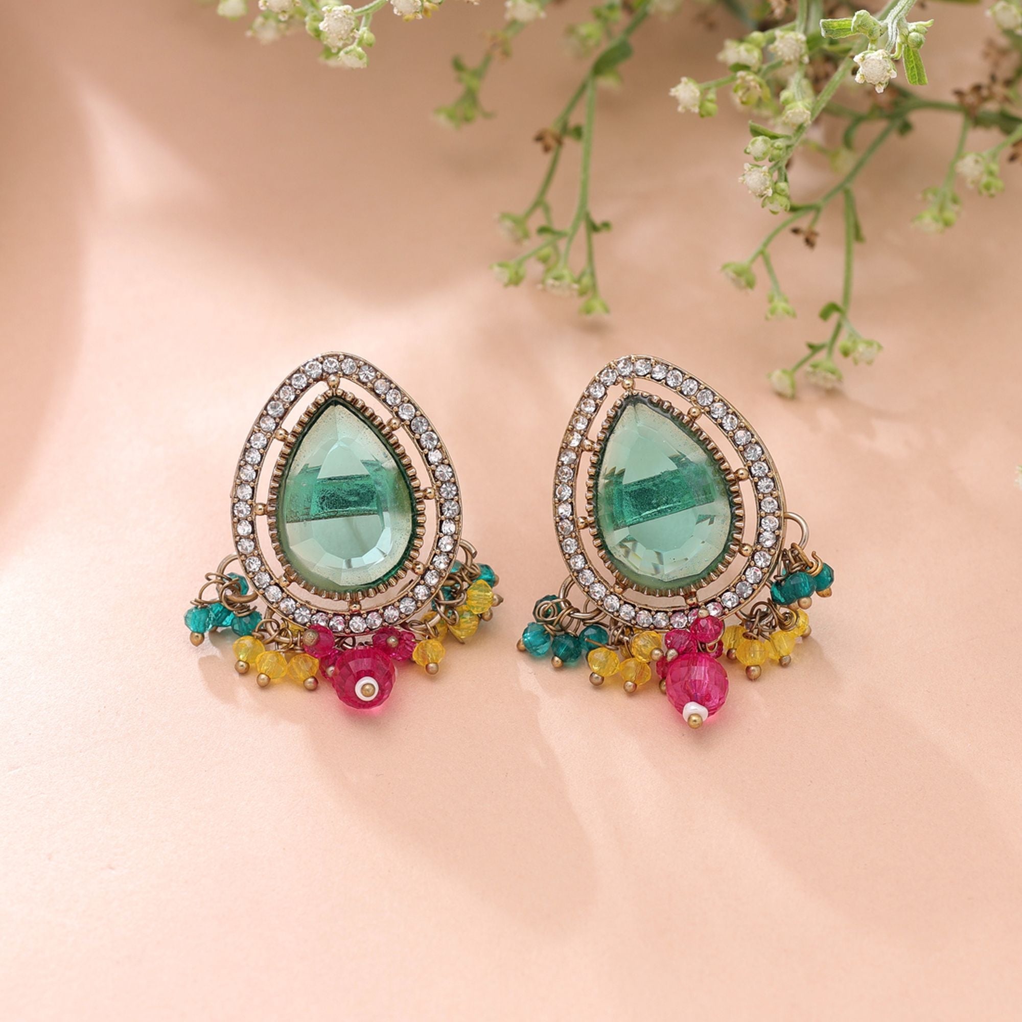 Rama Green Color Kundan Earrings Designer Fashion Style