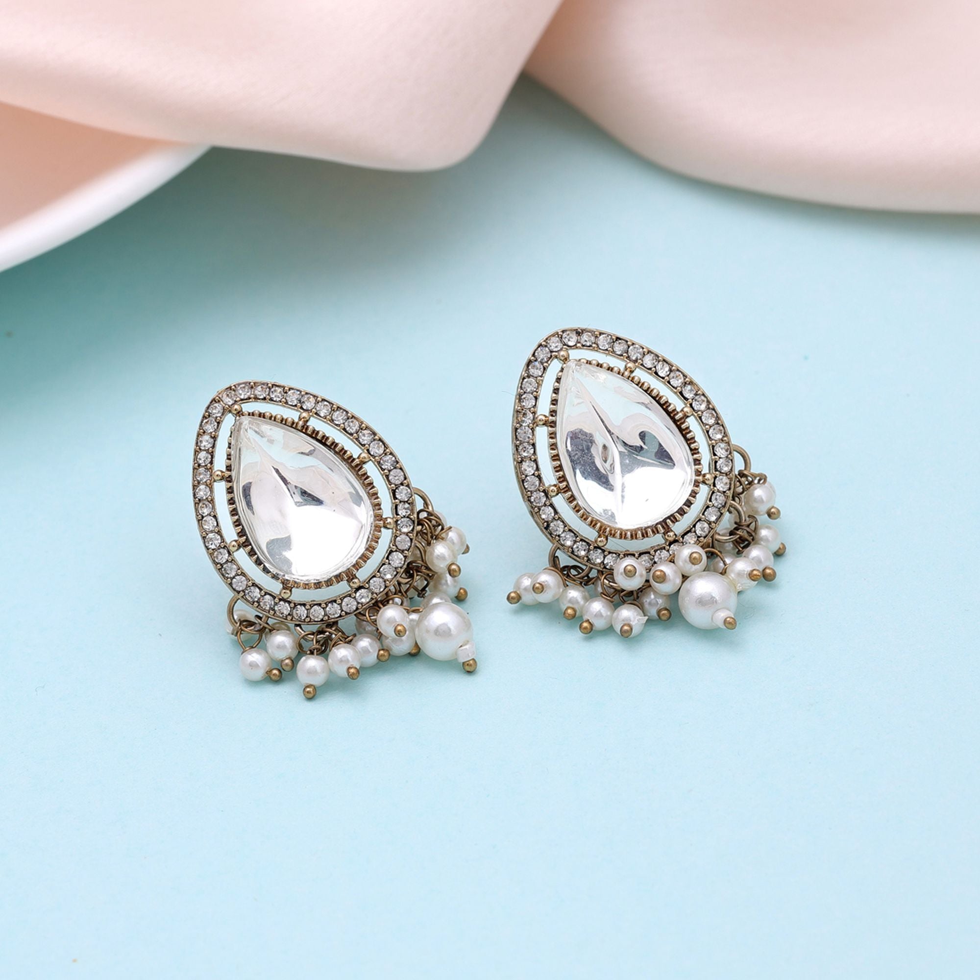 White Color Kundan Earrings Handmade Designer Style
