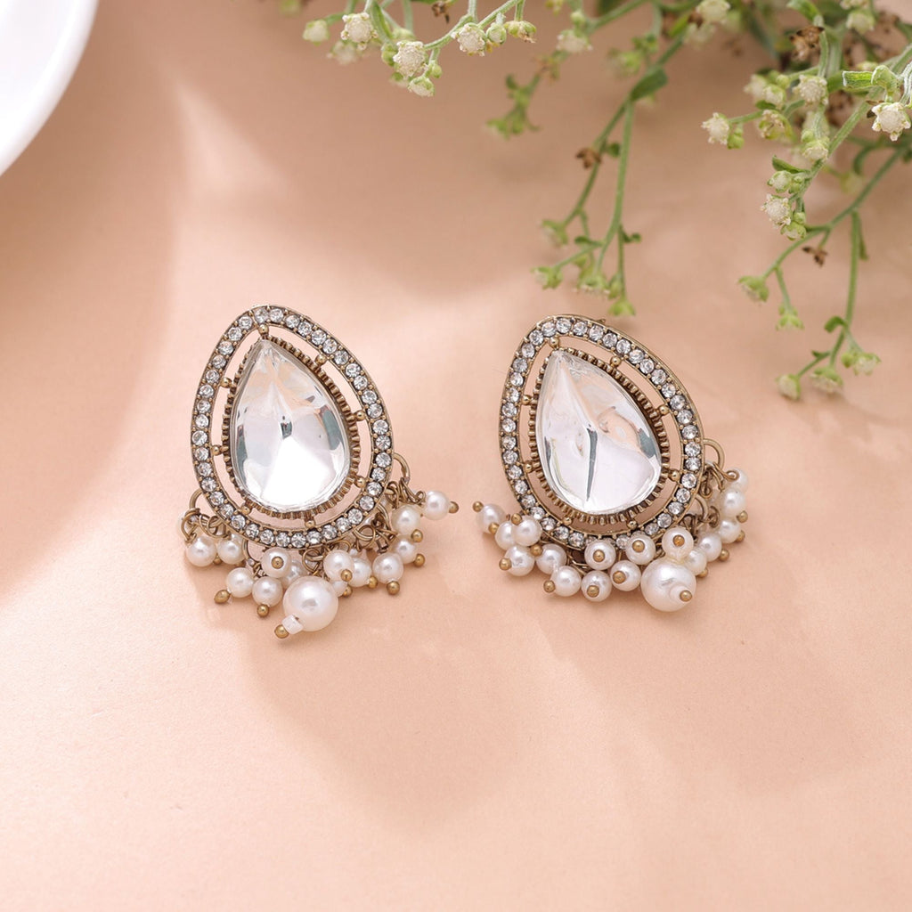 White Color Kundan Earrings Handmade Designer Style