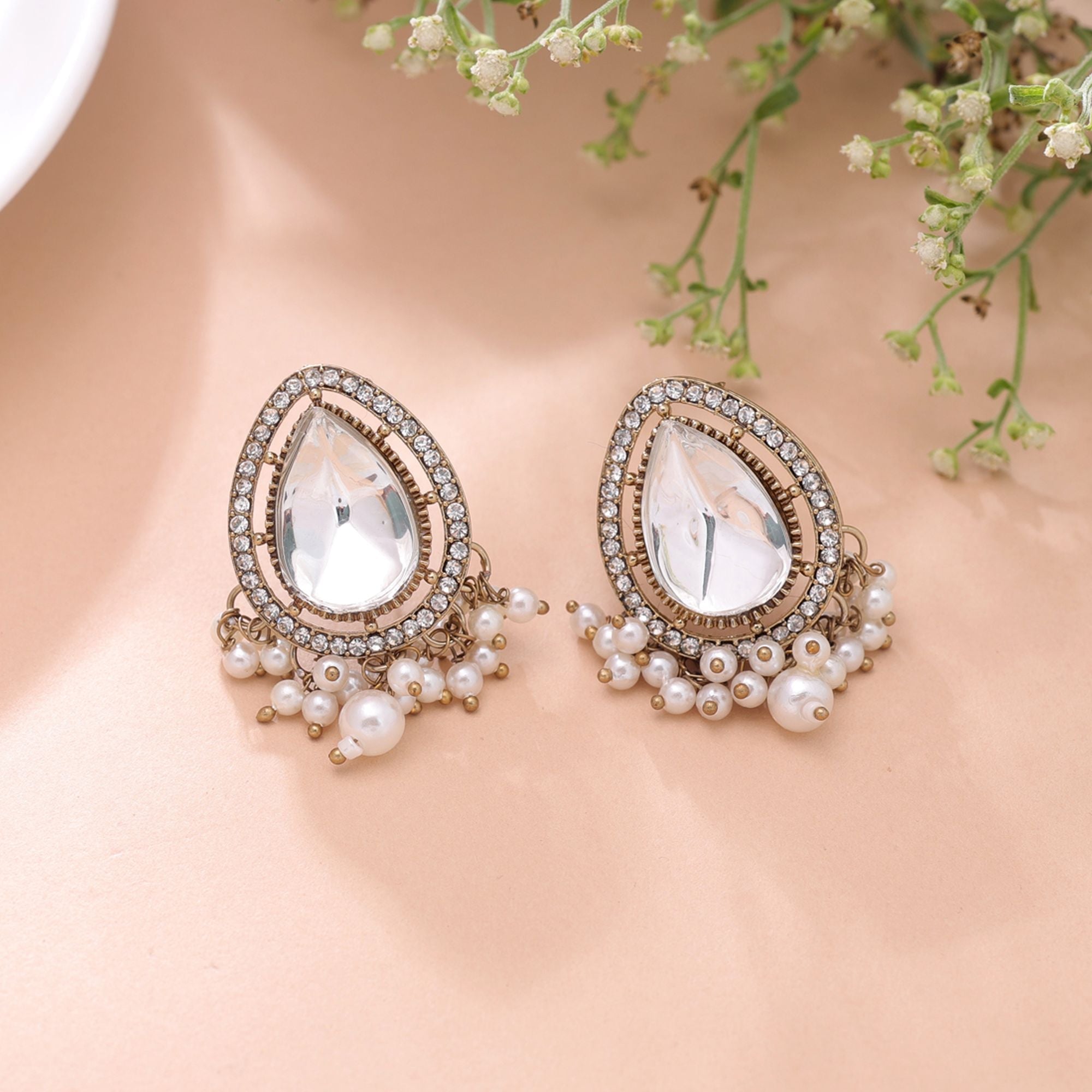 White Color Kundan Earrings Handmade Designer Style