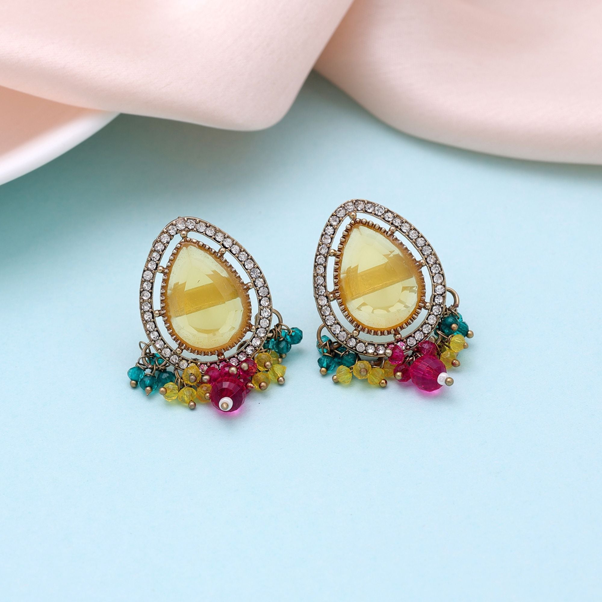 Yellow Color Kundan Earrings Traditional Jewelry Appeal