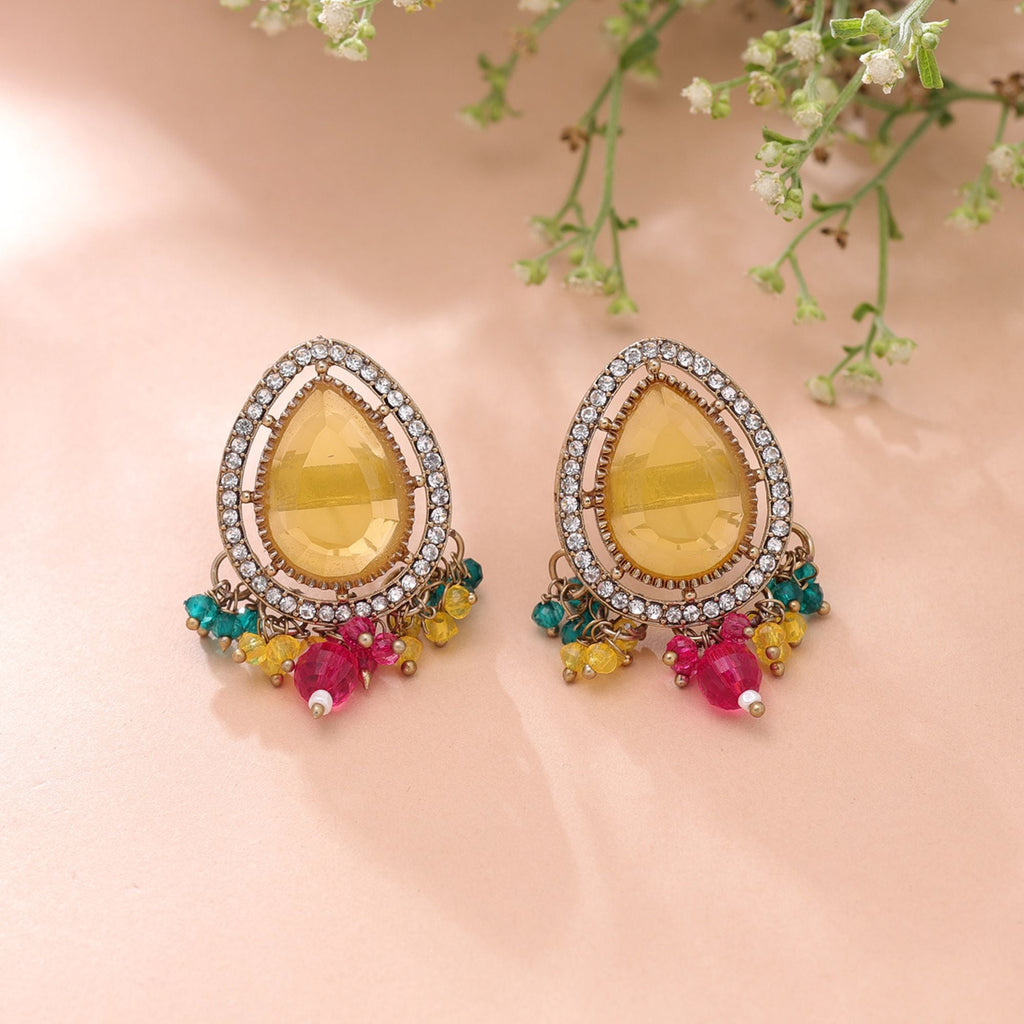 Yellow Color Kundan Earrings Traditional Jewelry Appeal