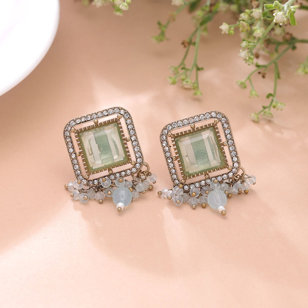 Aqua Blue Color Kundan Earrings Ethnic Jewelry Finish