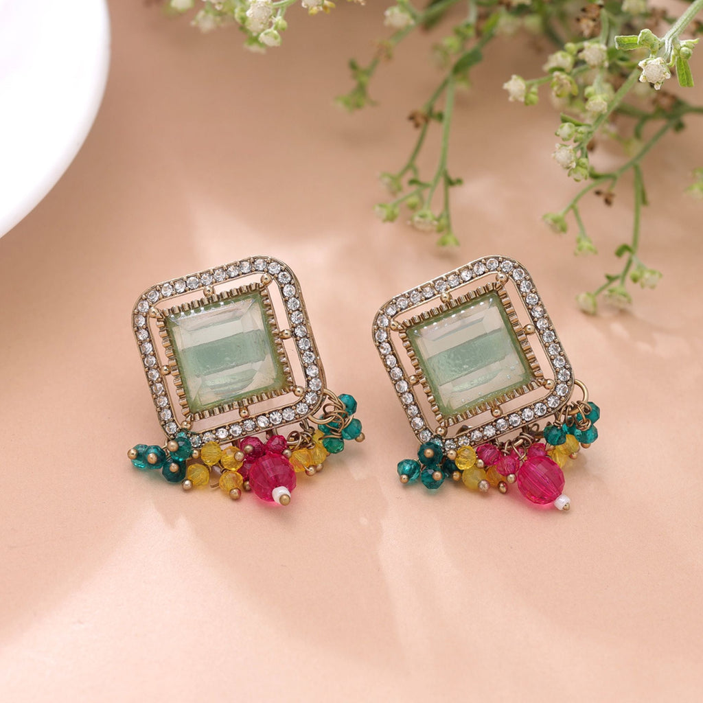 Aqua Blue & Rani Color Kundan Earrings Festive Jewelry Appeal