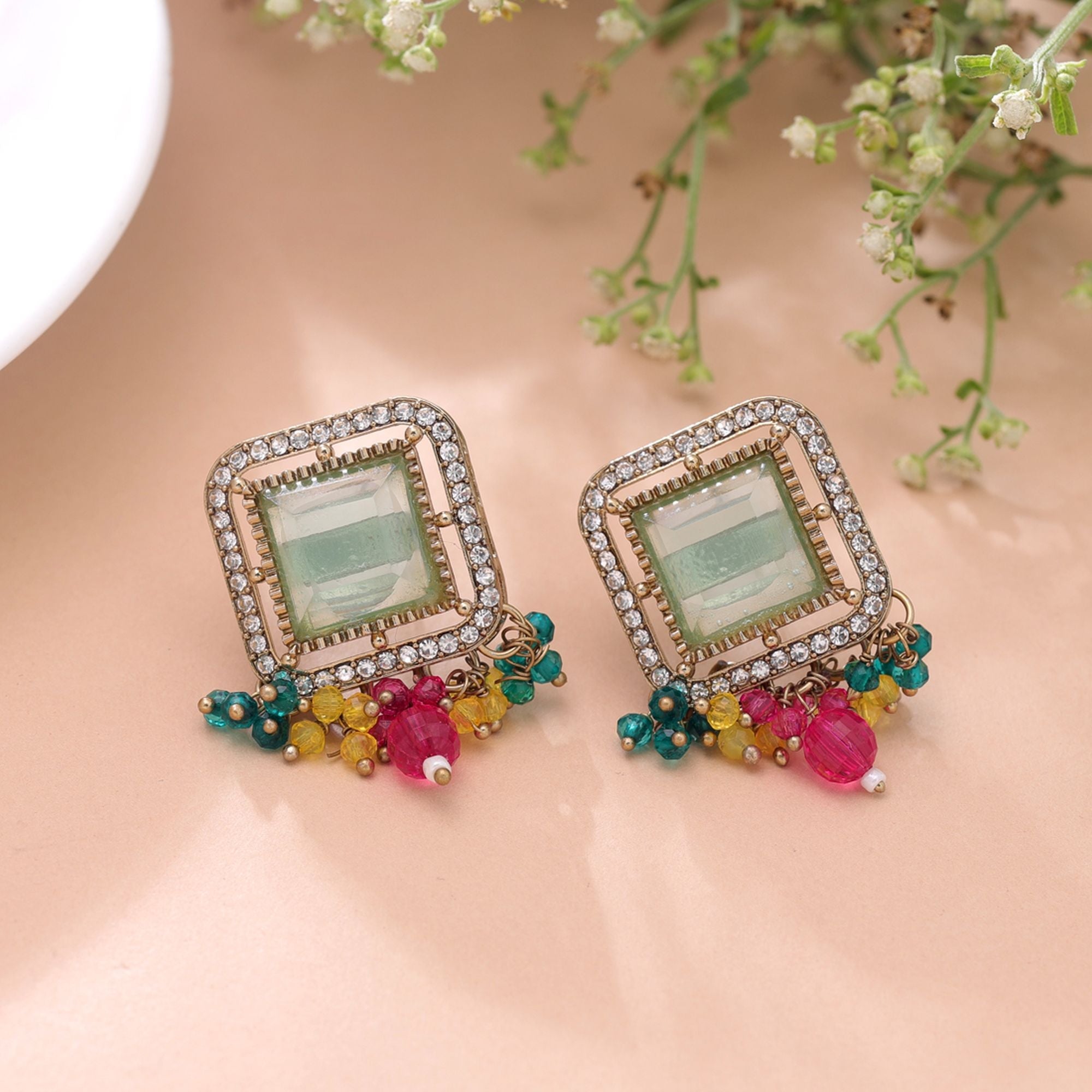 Aqua Blue & Rani Color Kundan Earrings Festive Jewelry Appeal