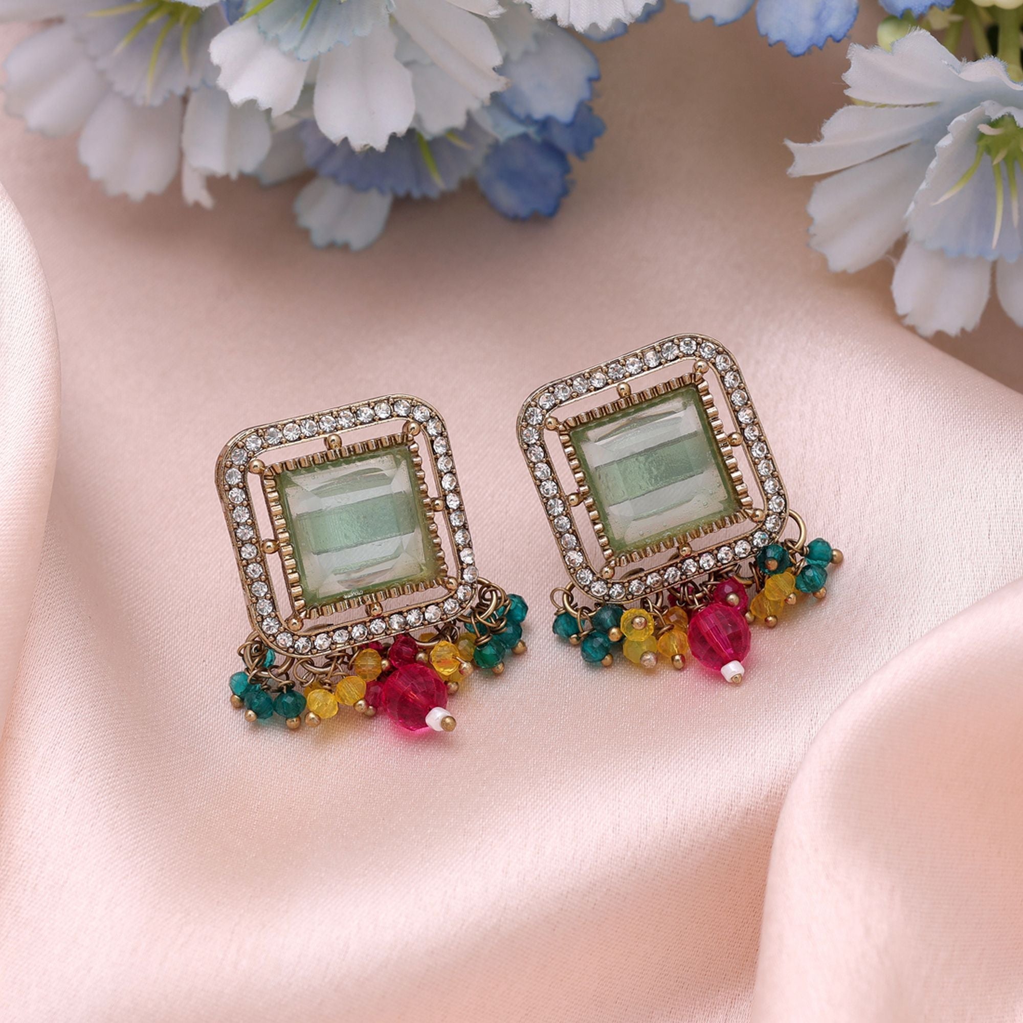 Aqua Blue & Rani Color Kundan Earrings Festive Jewelry Appeal