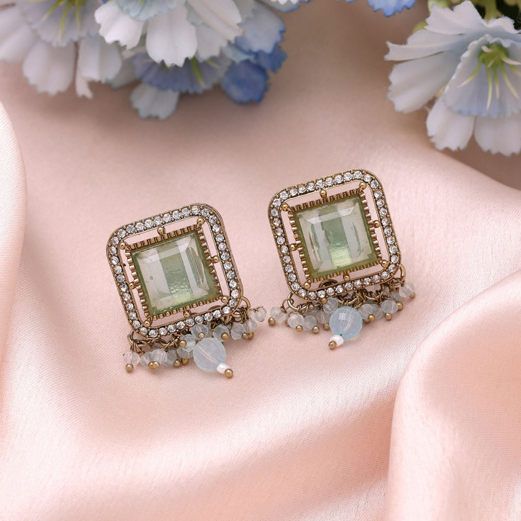 Aqua Blue Color Kundan Earrings Ethnic Jewelry Finish