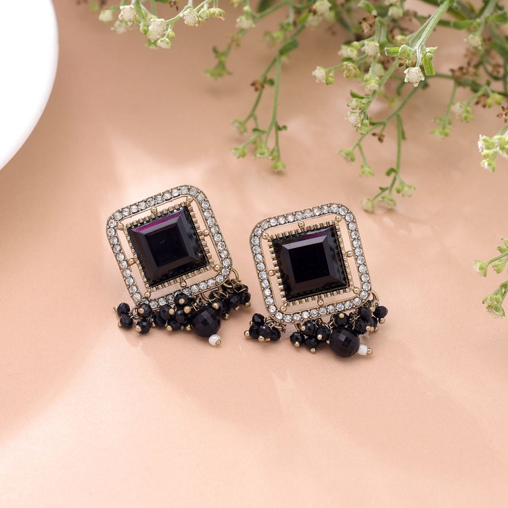 Black Color Kundan Earrings Designer Fashion Look