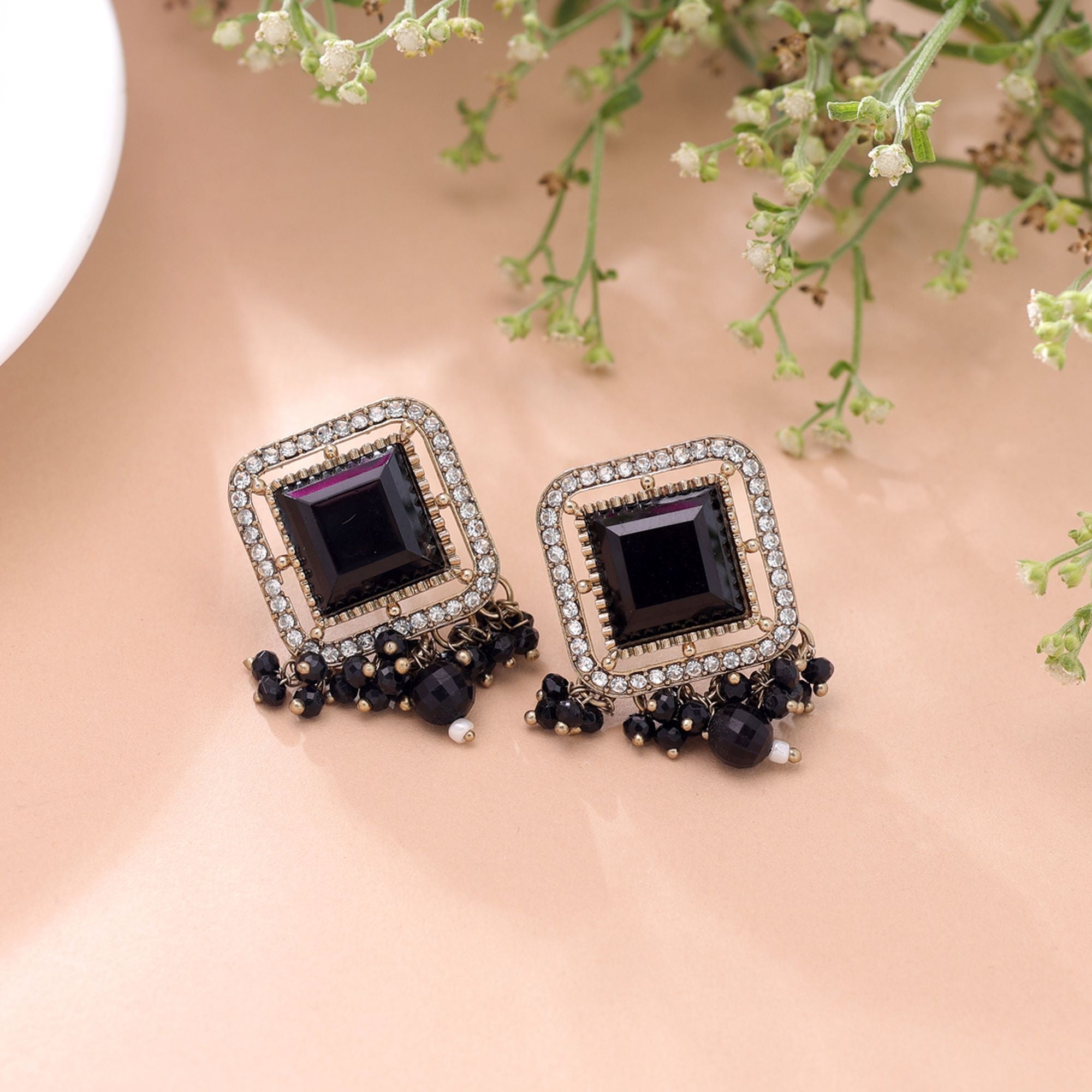 Black Color Kundan Earrings Designer Fashion Look