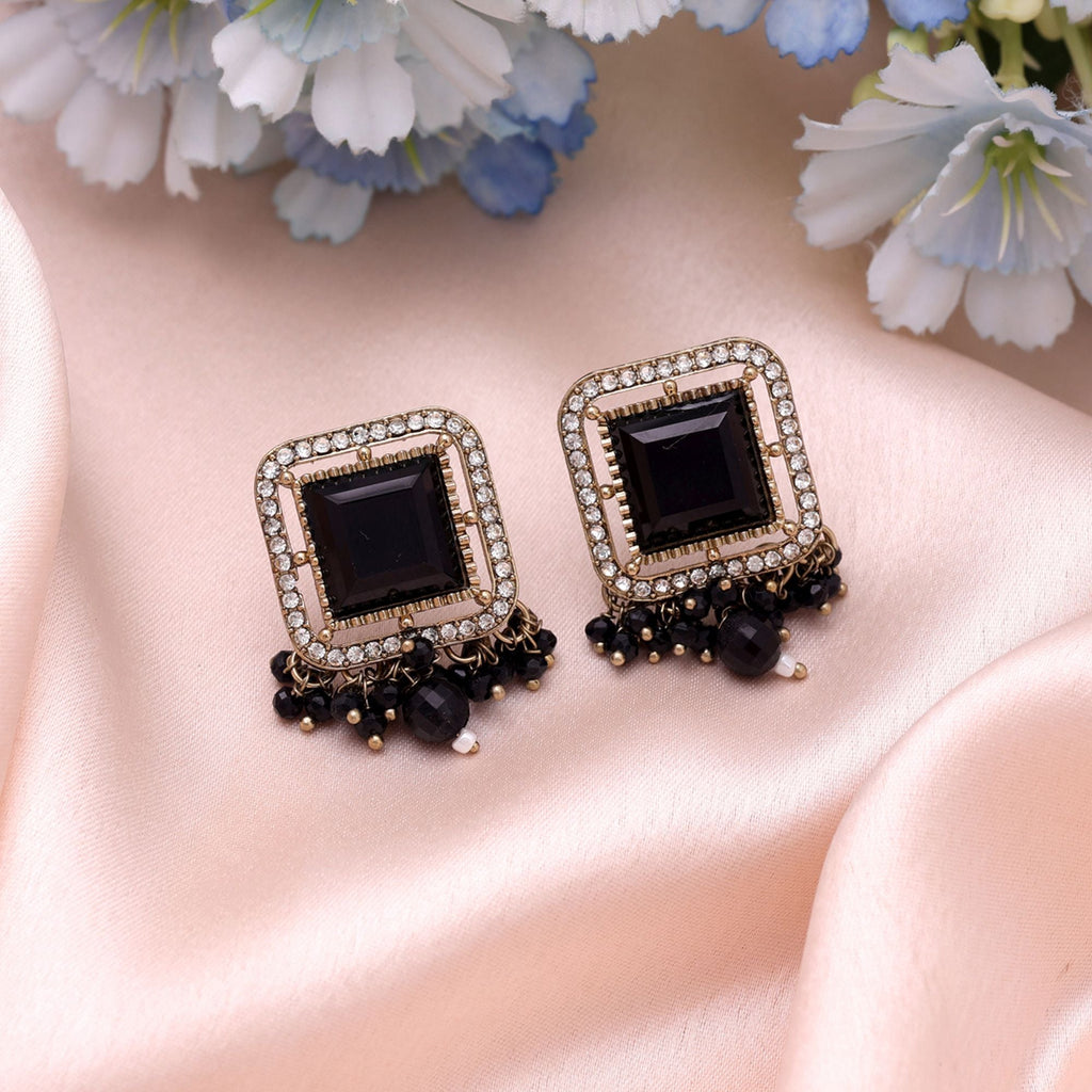 Black Color Kundan Earrings Designer Fashion Look