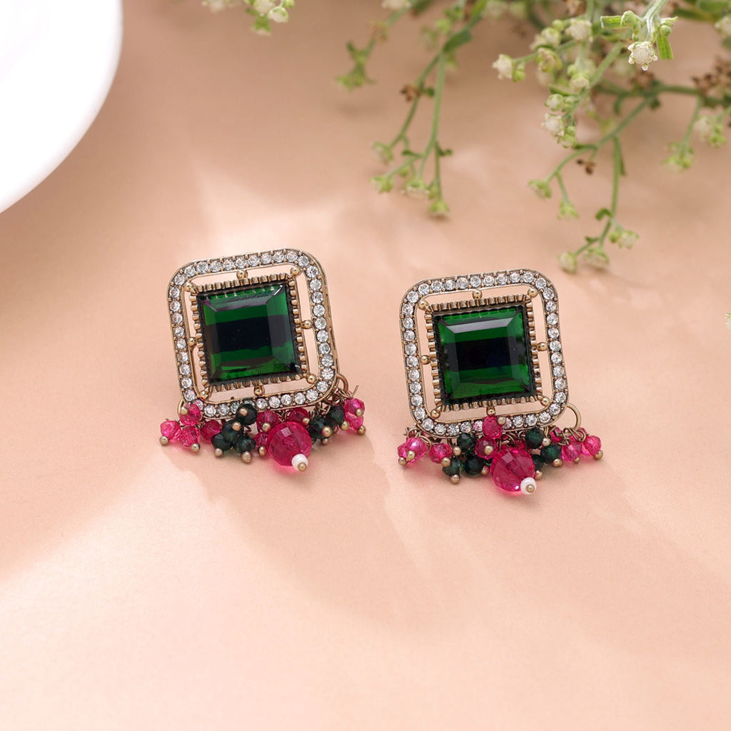 Green & Rani Color Kundan Earrings Traditional Designer Finish