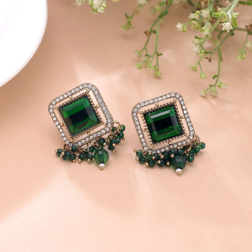 Green Color Kundan Earrings Festive Designer Appeal