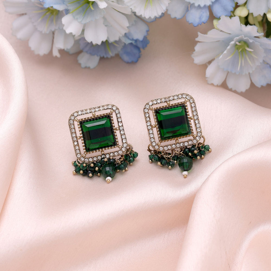 Green Color Kundan Earrings Festive Designer Appeal