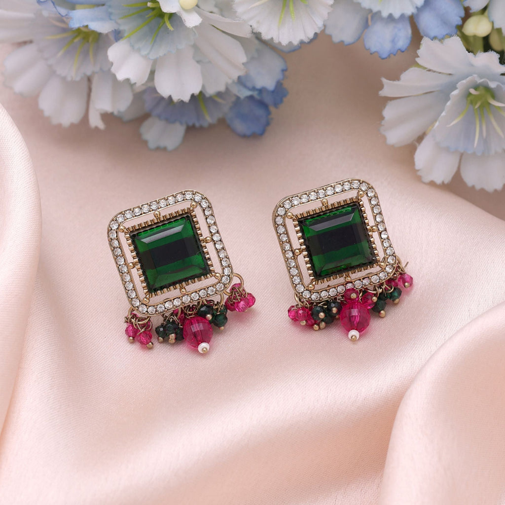 Green & Rani Color Kundan Earrings Traditional Designer Finish