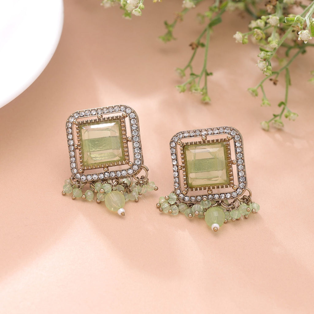 Lime Green Color Kundan Earrings Designer Traditional Appeal