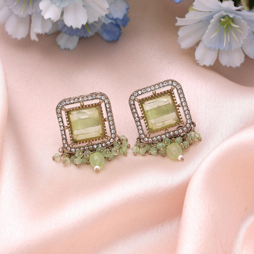 Lime Green Color Kundan Earrings Designer Traditional Appeal