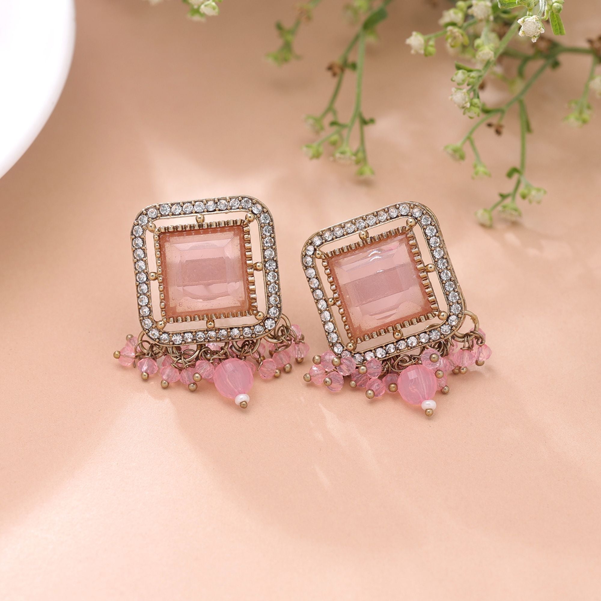 Light Pink Color Kundan Earrings Handmade Jewelry Style