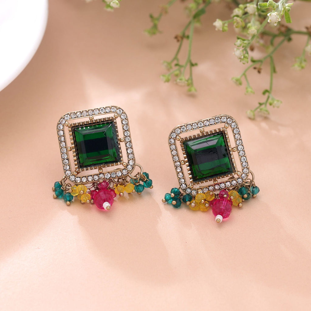 Multi Color Kundan Earrings Traditional Fashion Wear