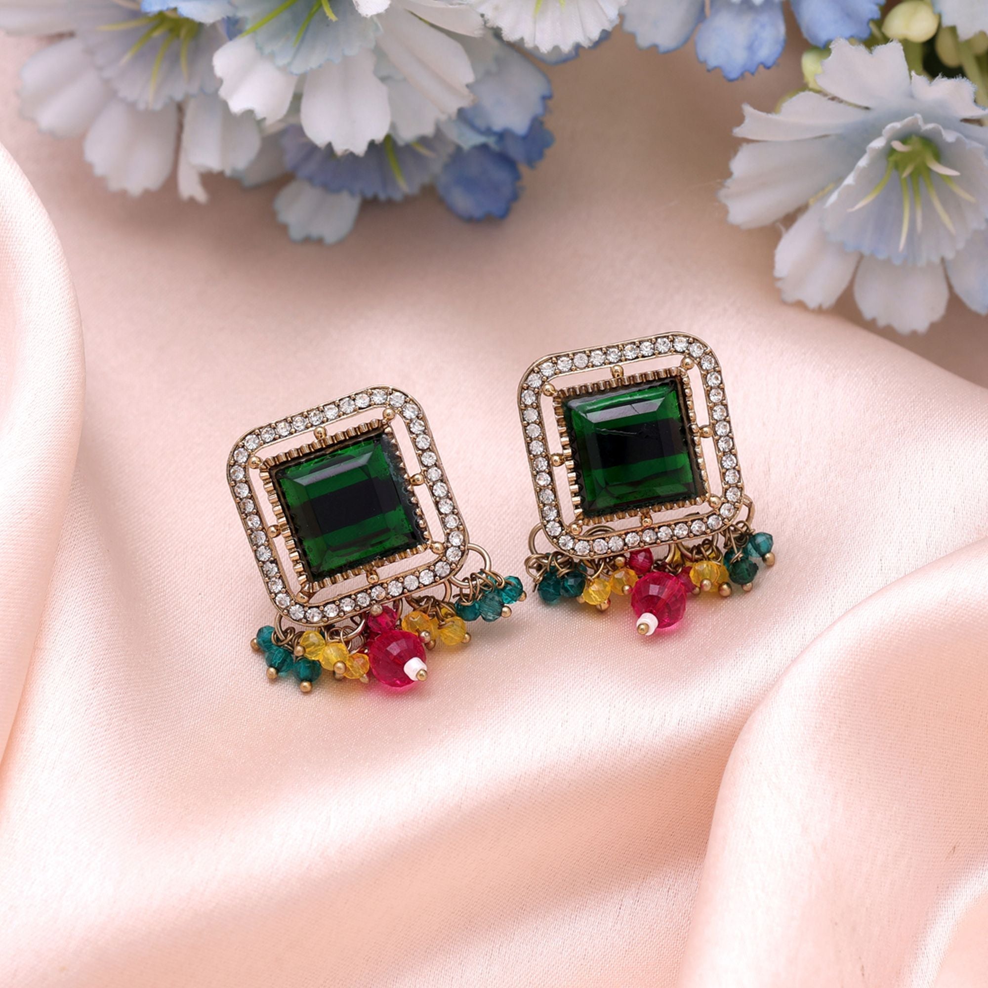 Multi Color Kundan Earrings Traditional Fashion Wear