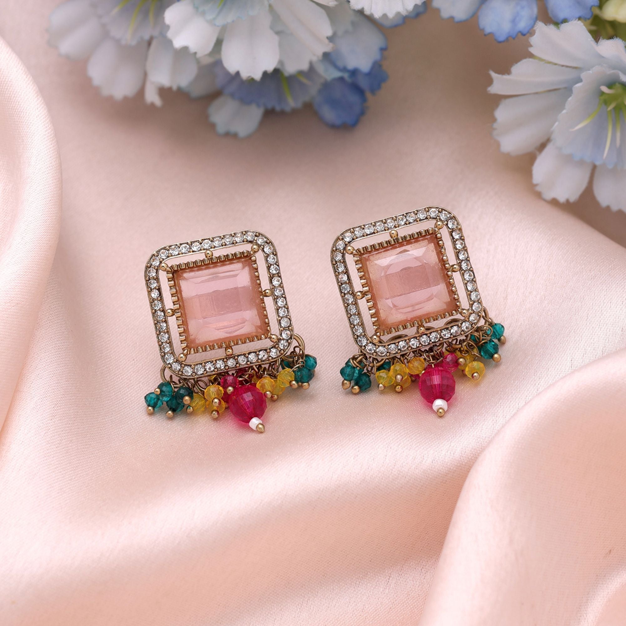 Pink & Rani Color Kundan Earrings Ethnic Fashion Style