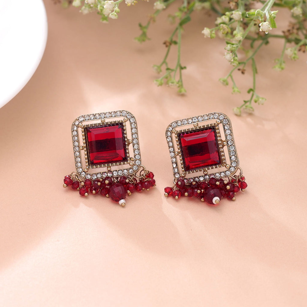 Red Color Kundan Earrings Traditional Jewelry Style