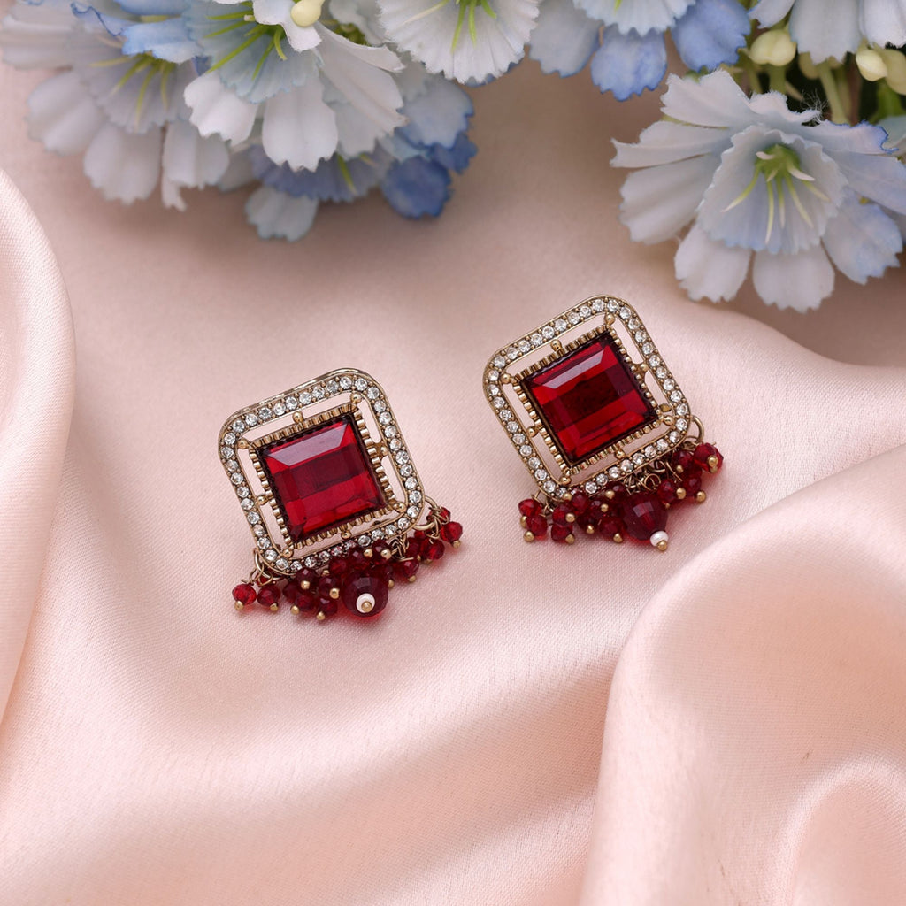 Red Color Kundan Earrings Traditional Jewelry Style