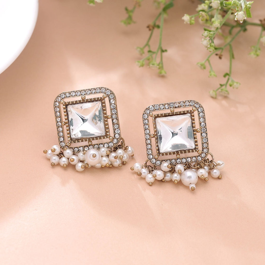 White Color Kundan Earrings Royal Festive Style