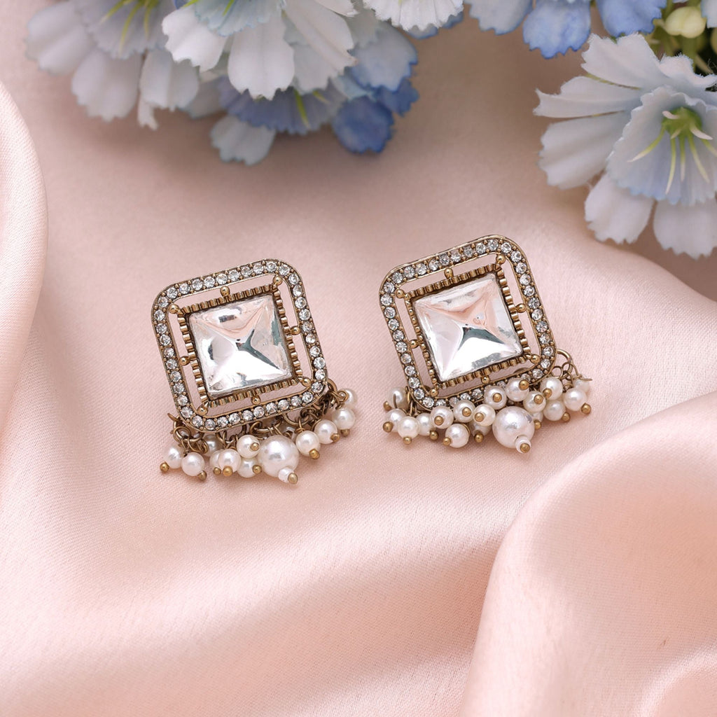 White Color Kundan Earrings Royal Festive Style