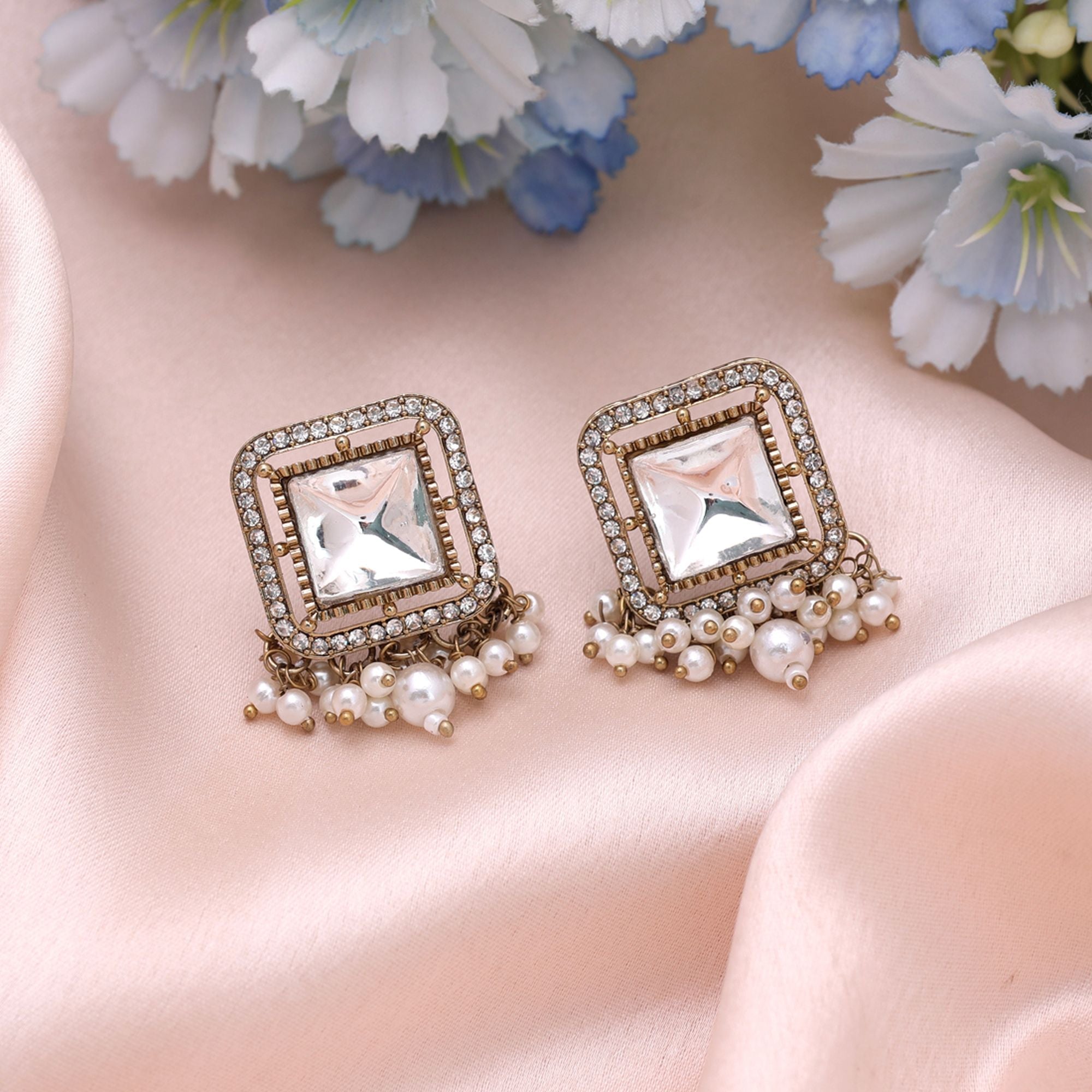 White Color Kundan Earrings Royal Festive Style