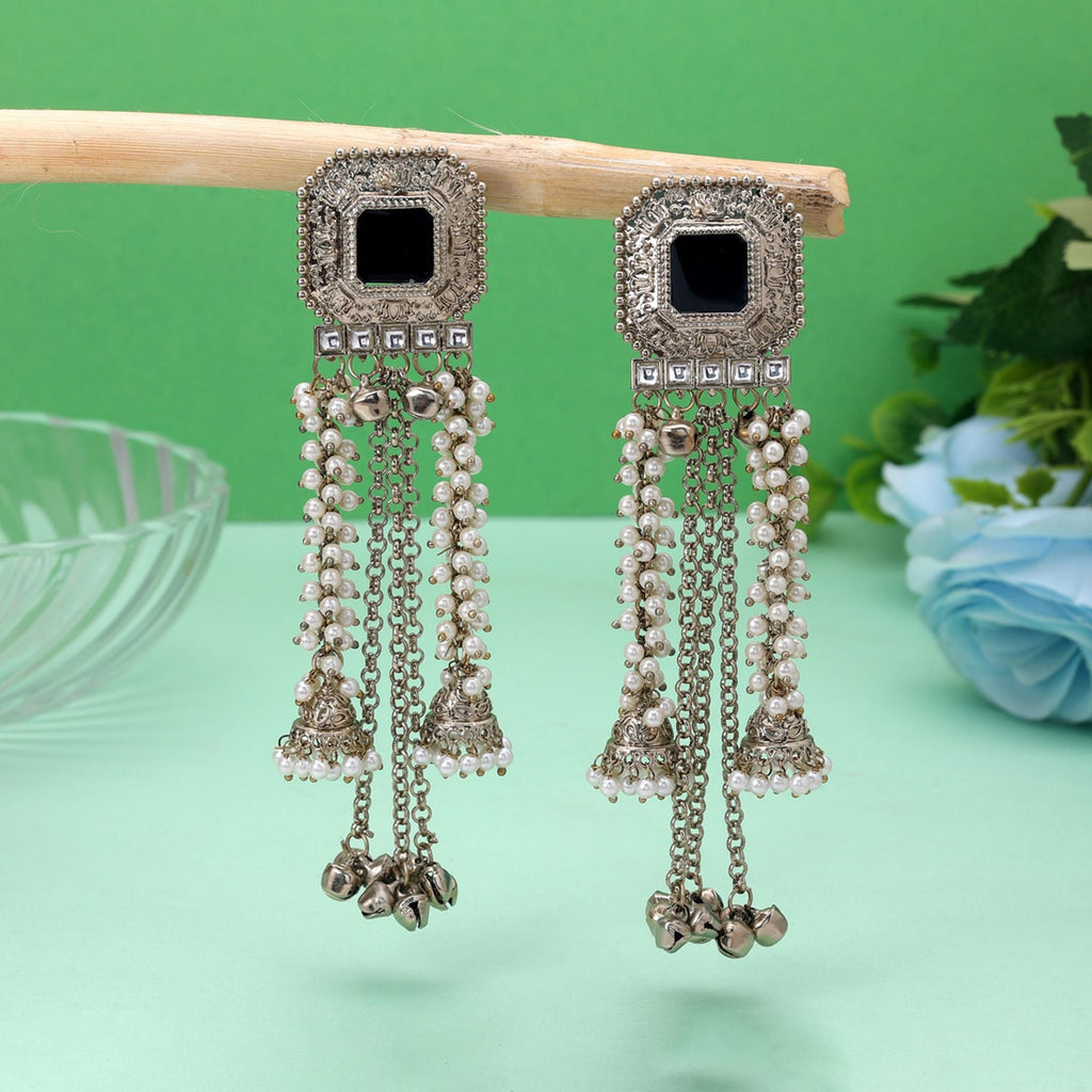 Black Color Kashmiri Kundan Earrings Ethnic Designer Finish