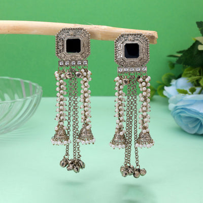 Black Color Kashmiri Kundan Earrings Ethnic Designer Finish