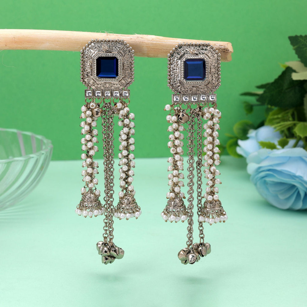Blue Color Kashmiri Kundan Earrings Handmade Jewelry Style