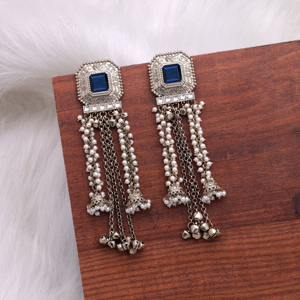 Blue Color Kashmiri Kundan Earrings Handmade Jewelry Style
