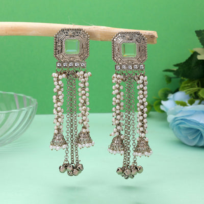 Light Green Color Kashmiri Kundan Earrings Designer Style