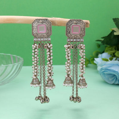 Light Pink Color Kashmiri Kundan Earrings Traditional Jewelry Finish