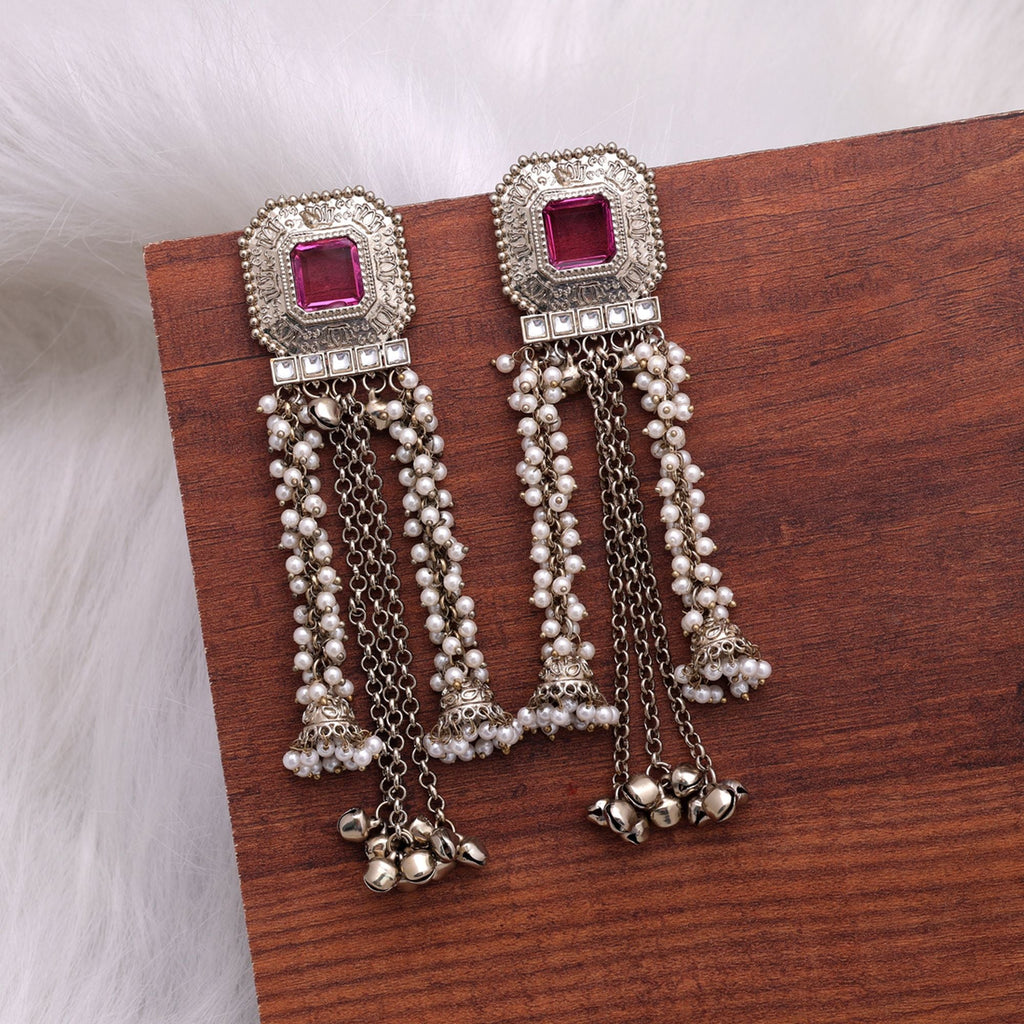 Pinkish Purple Color Kashmiri Kundan Earrings Designer Fashion Style