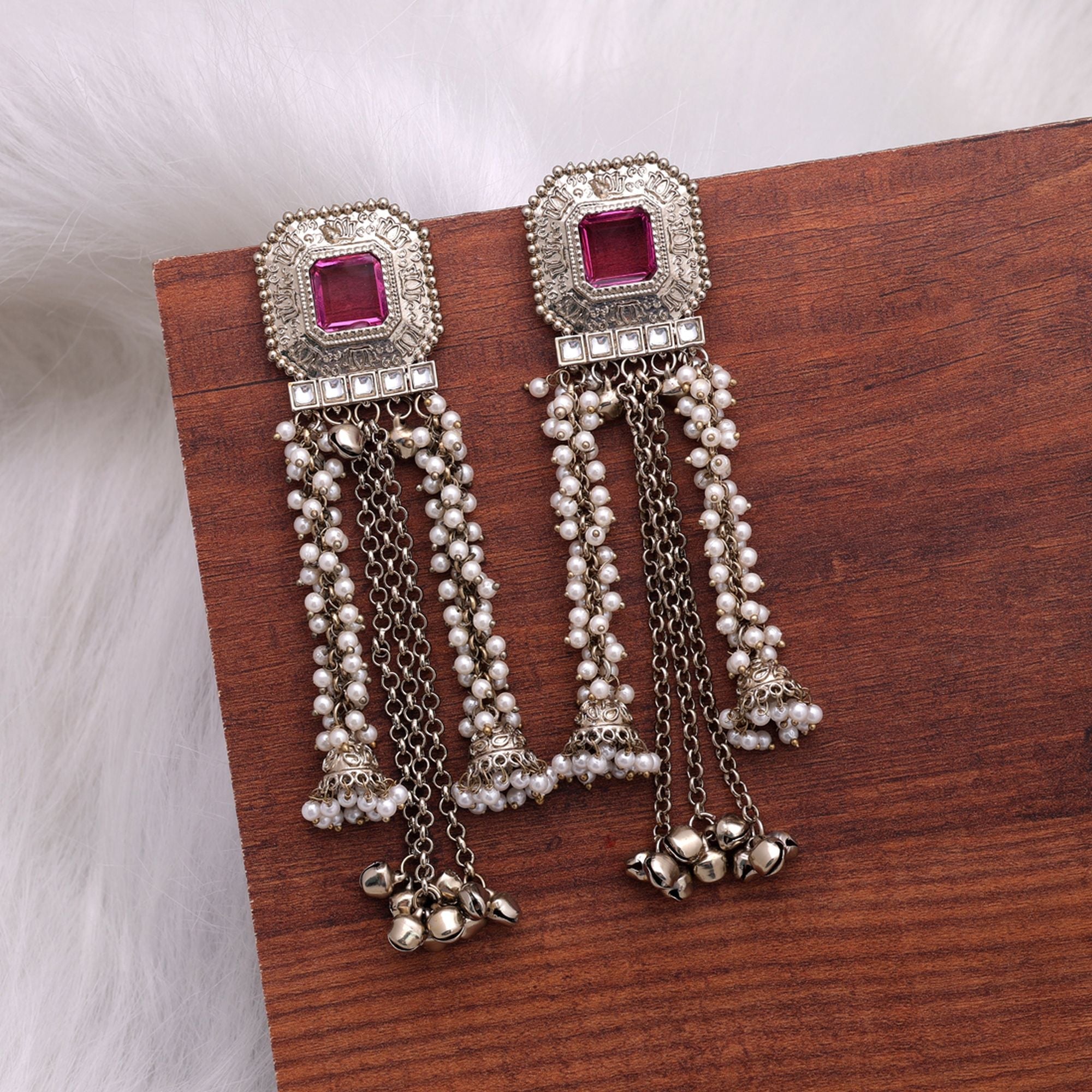 Pinkish Purple Color Kashmiri Kundan Earrings Designer Fashion Style