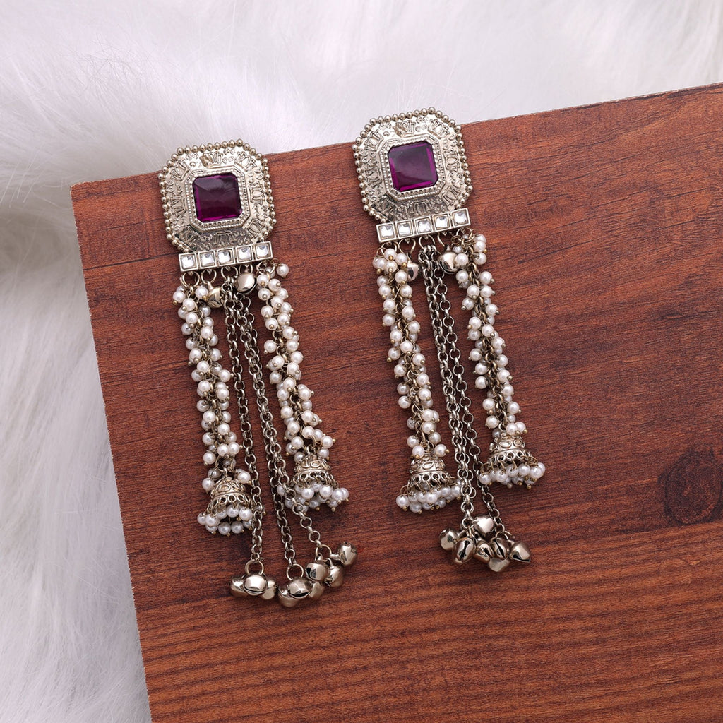 Purple Color Kashmiri Kundan Earrings Ethnic Fashion Look