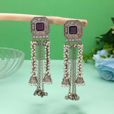 Purple Color Kashmiri Kundan Earrings Ethnic Fashion Look