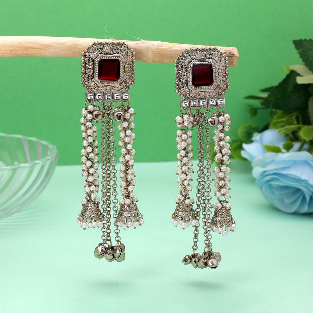 Red Color Kashmiri Kundan Earrings Handmade Jewelry Design