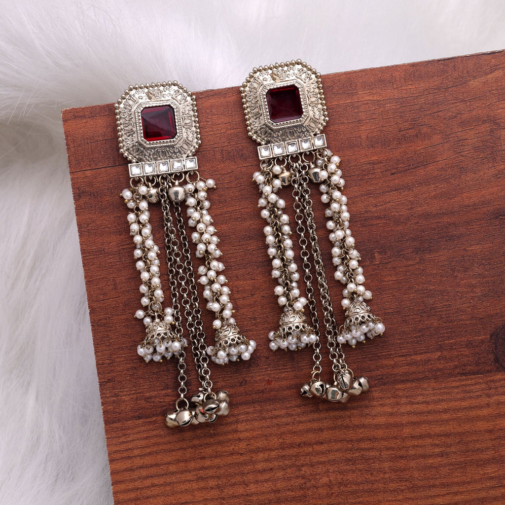 Red Color Kashmiri Kundan Earrings Handmade Jewelry Design