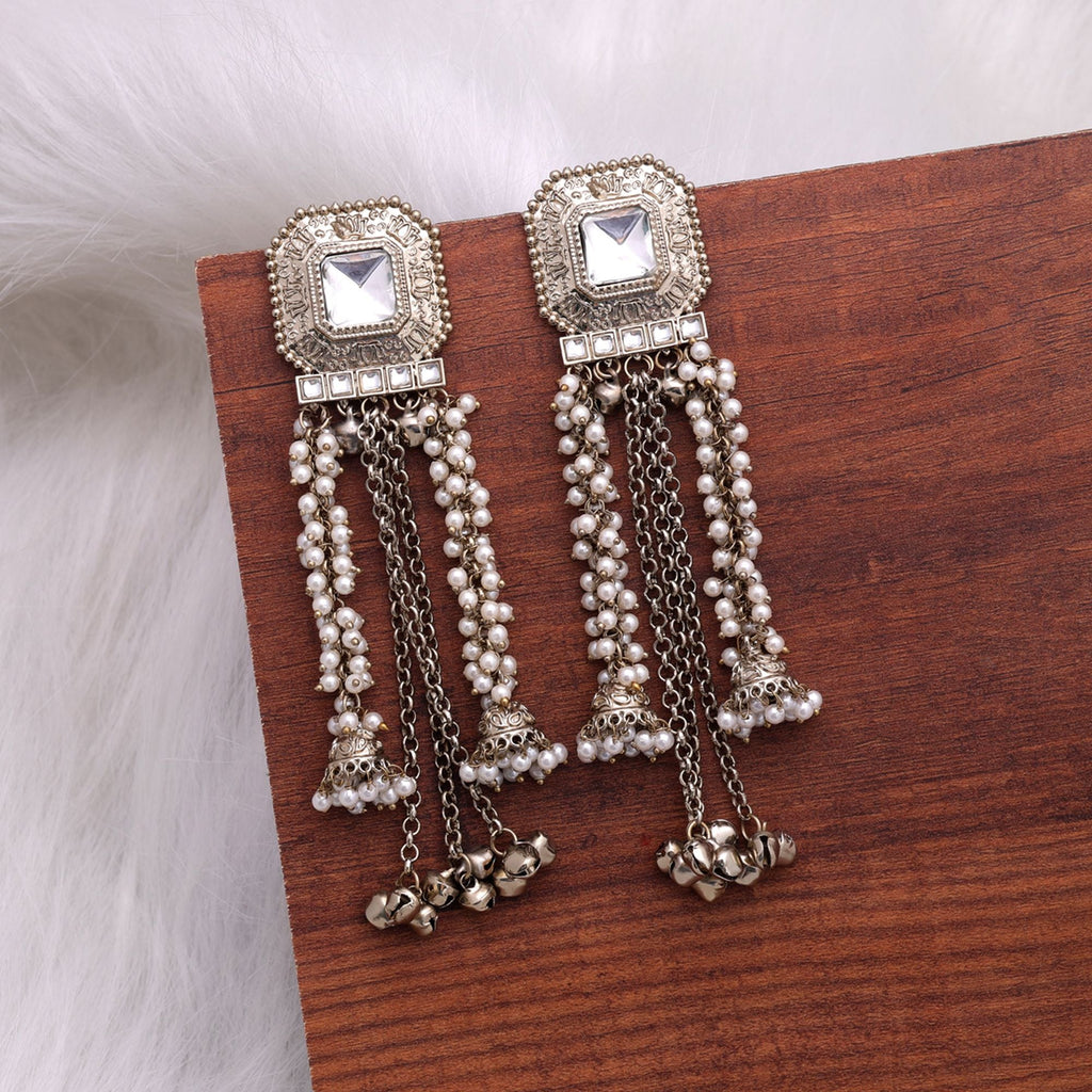 White Color Kashmiri Kundan Earrings Traditional Fashion Style